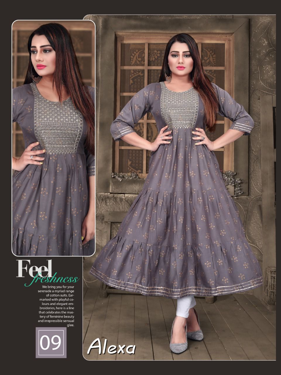 Aagya Golden Alexa Rayon Printed fancy Wear Designer Long Kurti Collection